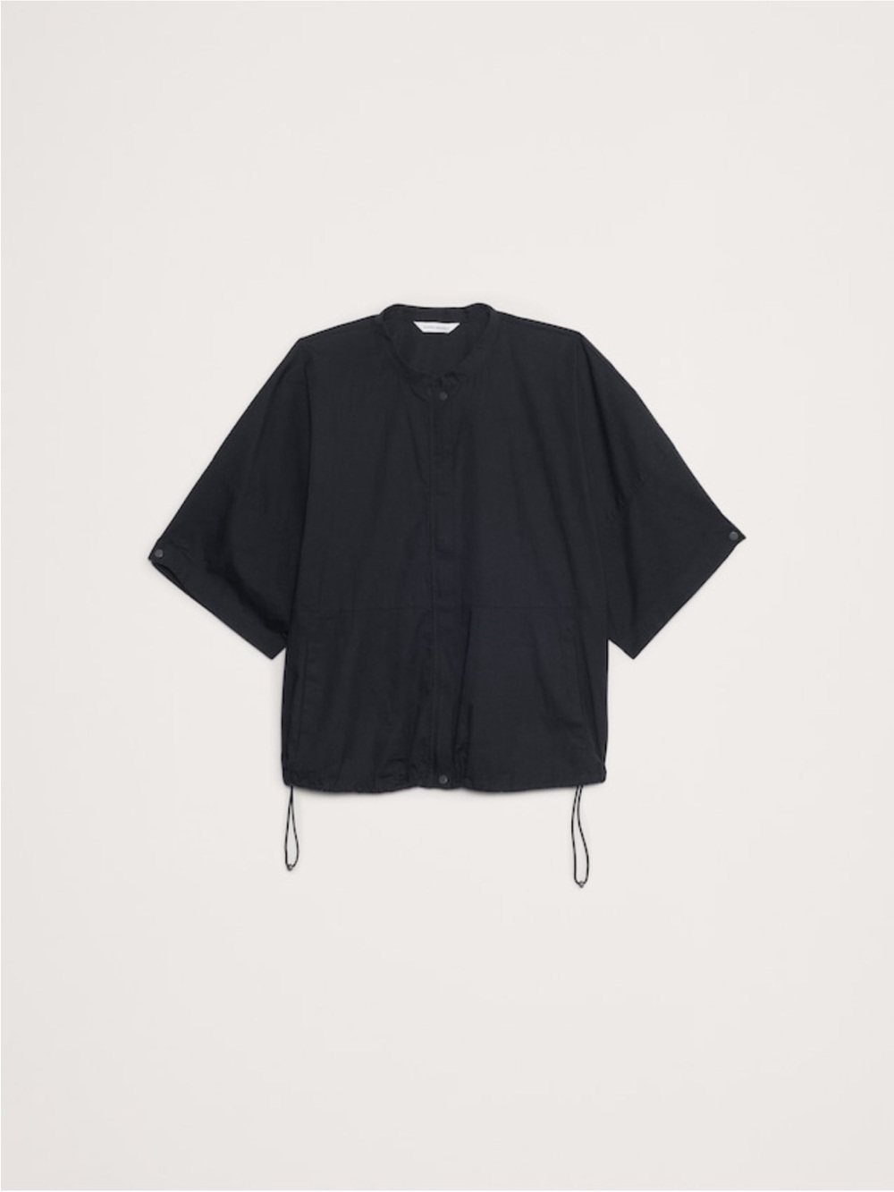 Women’s Short Sleeve Drawstring Jacket Top in Black